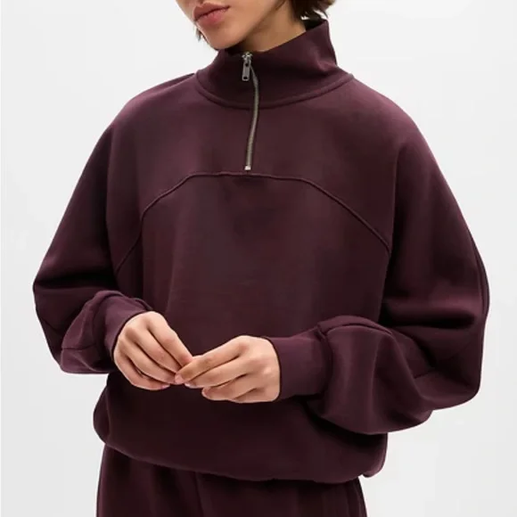 GAP Quarter-Zip Pullover Deep Plum Large Petite - Picture 1 of 11